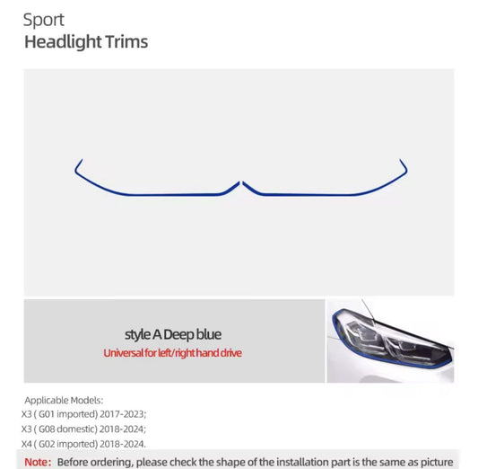 BMW X3 G01 G08 X4 G02 2017-2024 Dark Blue Headlight Eyebrow Liner Strips 2pcs
