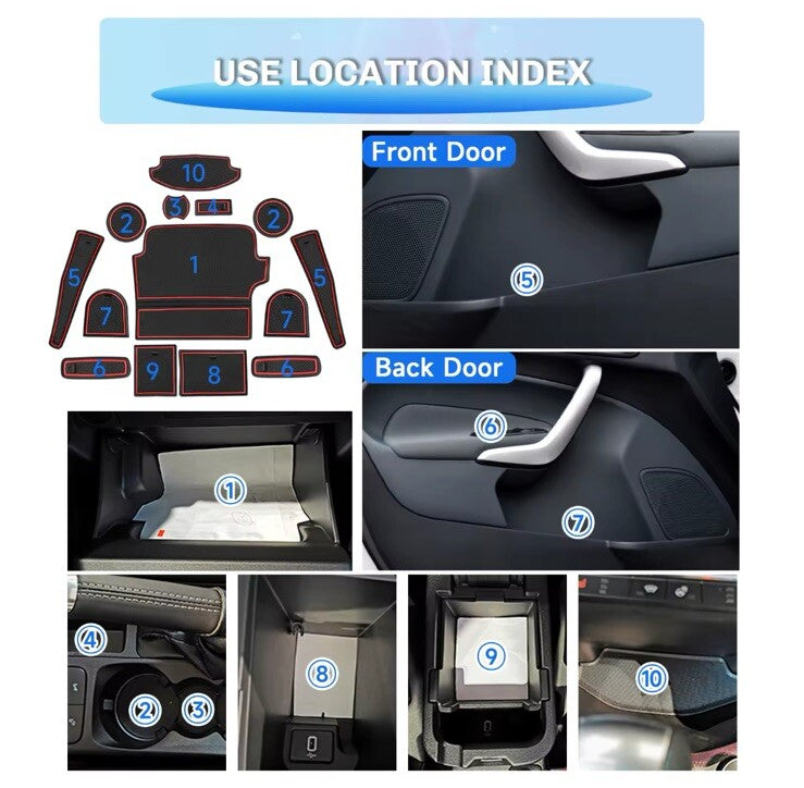 Ford Fiesta MK8 2018-2022 Interior Trim Anti Slip Rubber Mats Black Blue 14pcs