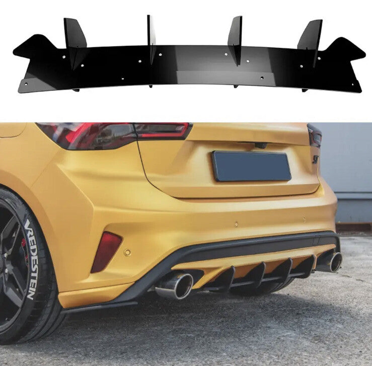 Ford Focus ST MK4 MK4.5 Gloss Black Rear Bumper Diffuser Body Kit Blades Fins