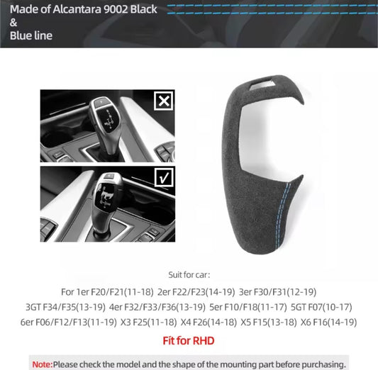 BMW 1 2 3 4 Series Alcantara Automatic Gear Knob Surround Cover Blue Line RHD