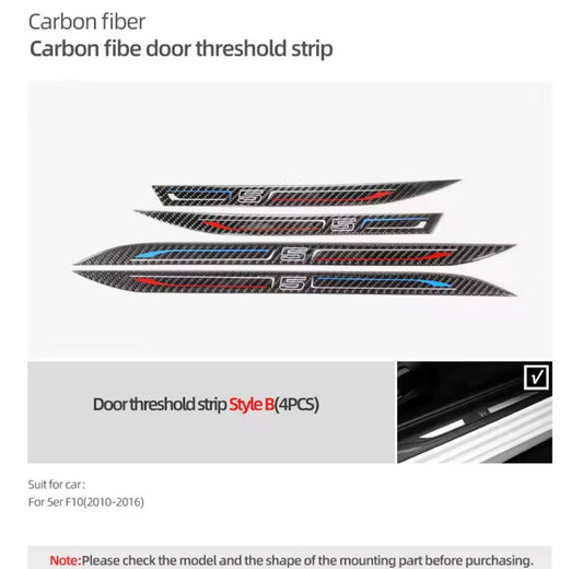 BMW 5 Series F10 2010-2016 3D Carbon Fibre Effect Door Sill Overlay Strips 4pcs