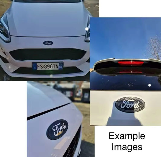 Ford Fiesta MK8 2018-2021 Genuine Carbon Fibre Front & Rear Badges White Logo