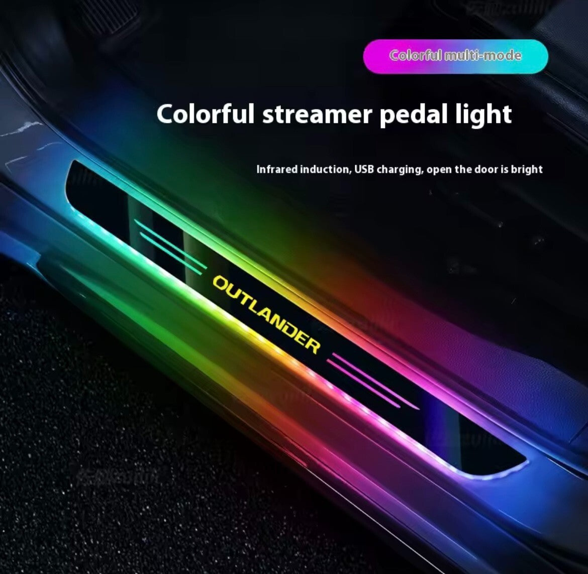 Mitsubishi Outlander Wireless LED Colour Change Door Sill Protectors Strips USB