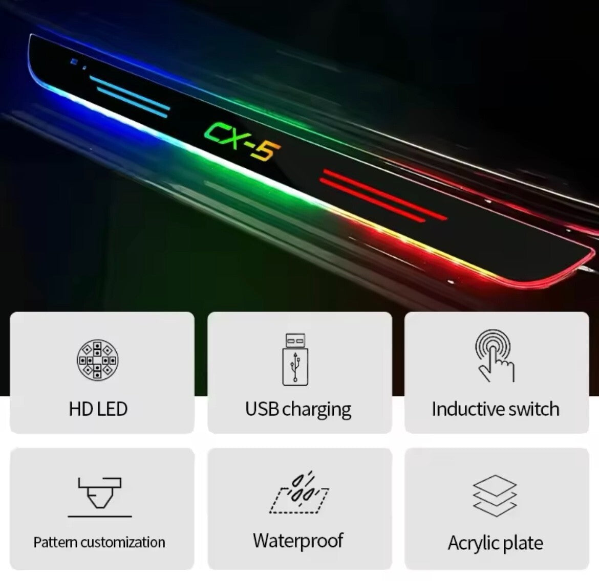 Mazda CX-5 LED Colour Change Door Sill Protector Strips USB Wireless Recharge