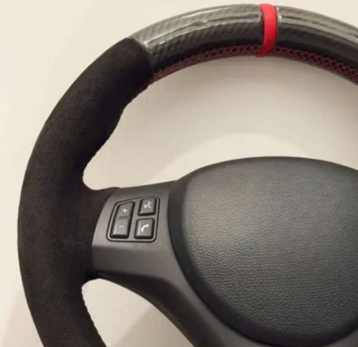BMW E90 E91 E92 E93 E87 E81 E82 Suede + Carbon Steering Wheel Cover Self Stitch