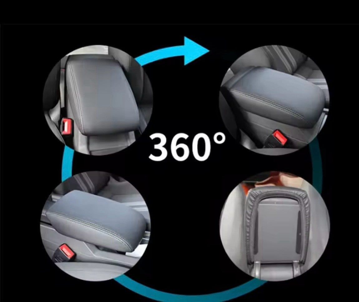 Ford Focus MK3.5 2015-2018 Black PU Suede Armrest Cover Protector Black Stitch
