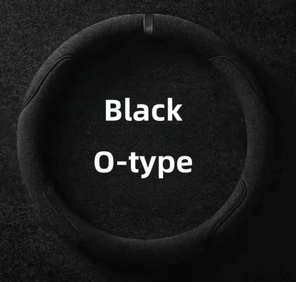 38cm All Black Suede Steering Wheel Cover With Centre Line Universal Fit
