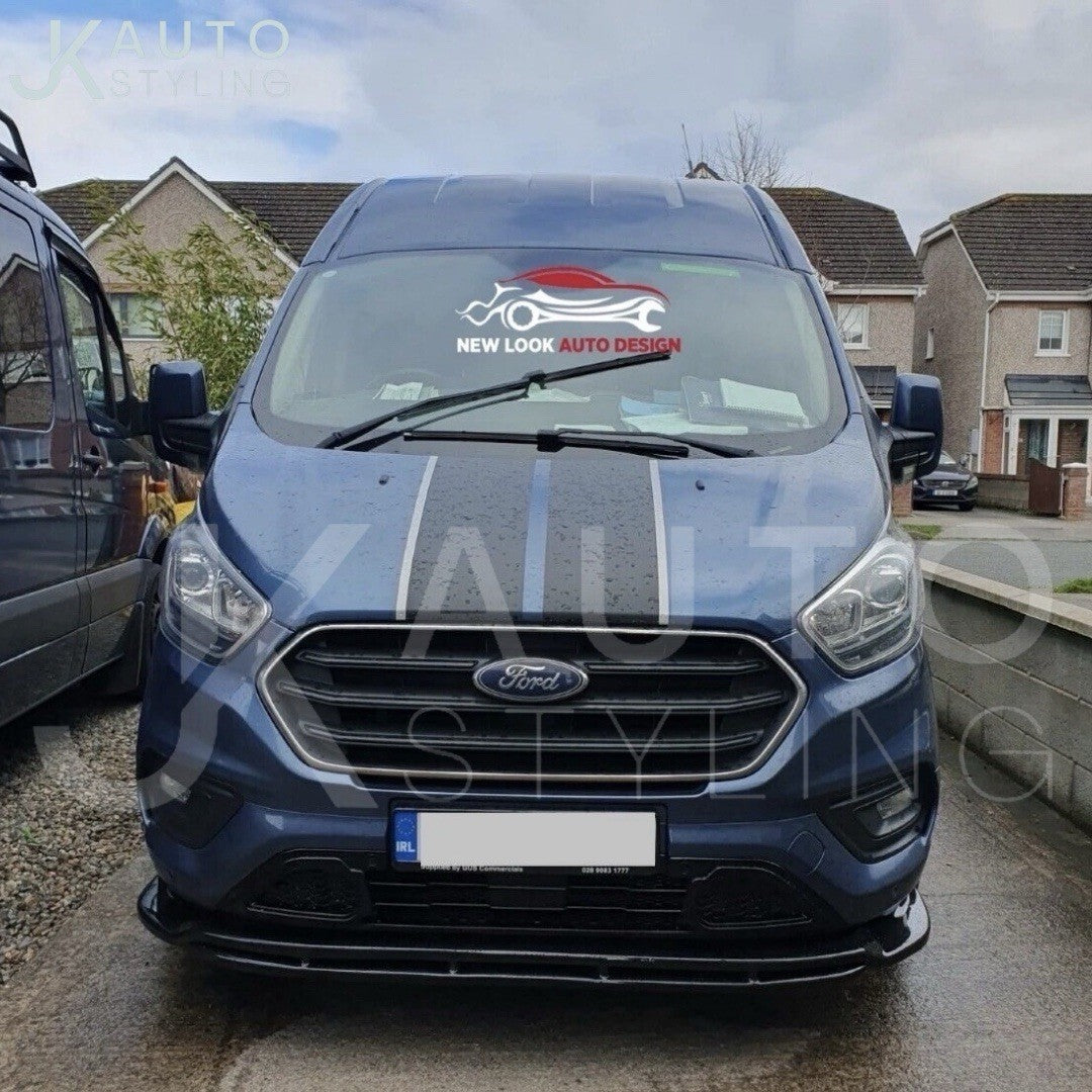 GLOSS BLACK FRONT SPLITTER LIP FOR FORD TRANSIT CUSTOM 2018+ FRONT BUMPER LIP