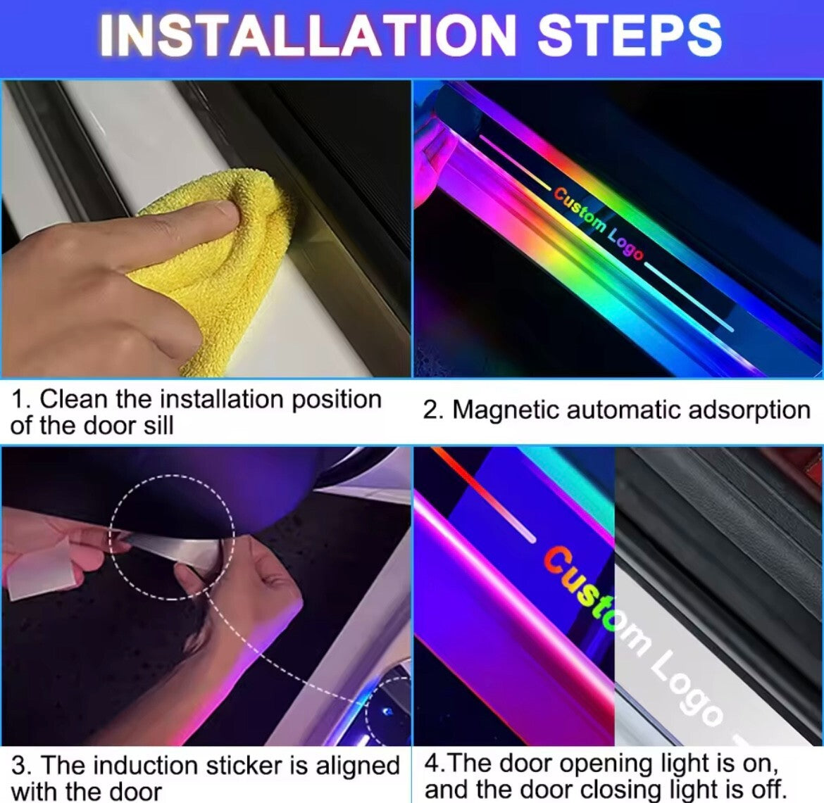 Custom Wireless LED Colour Change Door Sill Protectors USB Recharge Universal