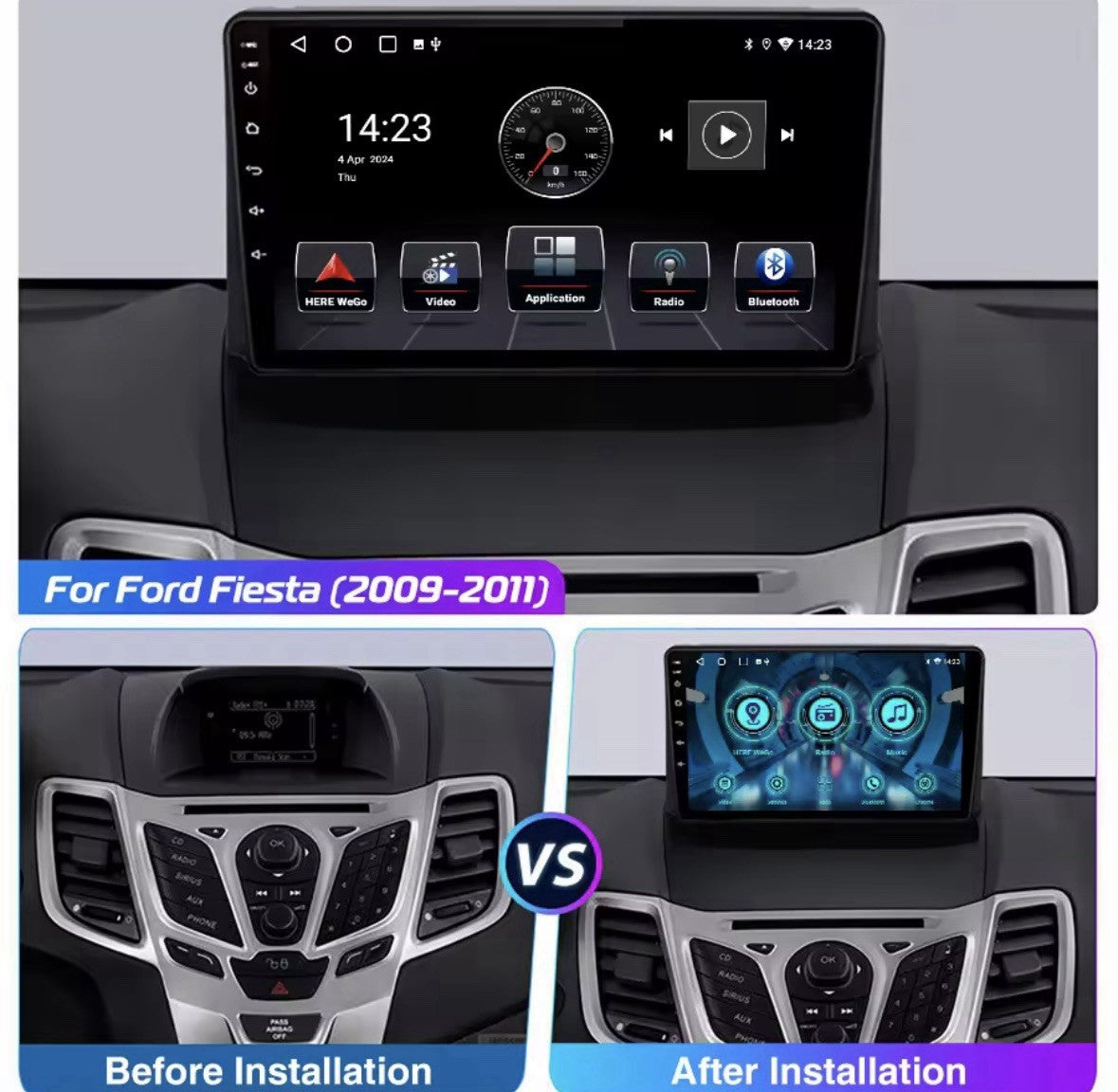 9" Carplay Android Auto Screen Upgrade With Camera For Ford Fiesta MK7 2008-2017