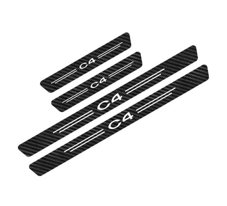 4pcs Citroen C4 Carbon Fibre Effect Car Door Sill Protective Strips
