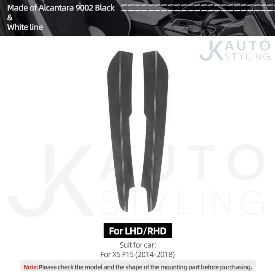 BMW X5 F15 2014-2018 Black Alcantara Centre Console Side Panel Covers White Line