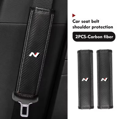 Hyundai i30 i20 Kona Tucson N PU Carbon Leather Seatbelt Shoulder Pads Black