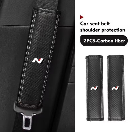 Hyundai i30 i20 Kona Tucson N PU Carbon Leather Seatbelt Shoulder Pads Black