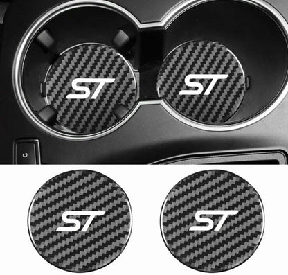 Ford ST Carbon Drink Coaster Cupholder Mat For Ford Fiesta Focus Puma ST 2pcs