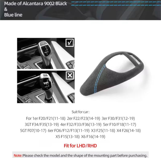 BMW 1 2 3 4 Series Alcantara Automatic Gear Knob Surround Cover Blue Line