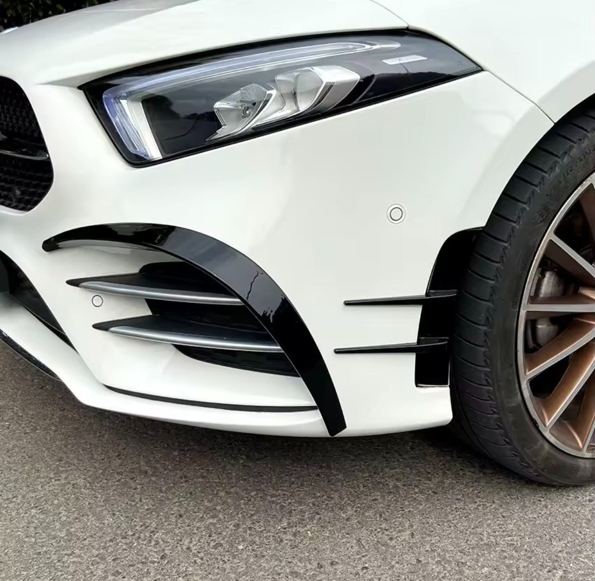 Gloss Black Front Bumper Canards For Mercedes A Class W177 V177 2019-22 A35 AMG