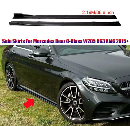 Mercedes C Class W205 2015+ 4 Door Gloss Black Side Skirts Extensions Universal