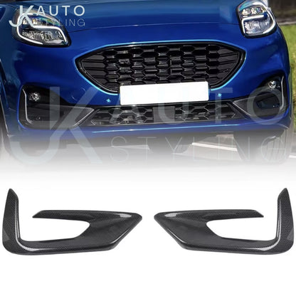 Carbon Fibre Front Fog Light Surround Trim Overlay Frames For Ford Puma 2019-2024