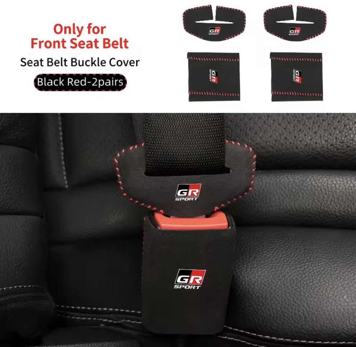 Toyota GR Sport Seatbelt Buckle & Clasp Cover Protectors Black & Red