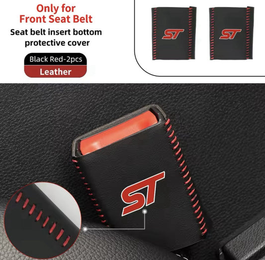 Ford ST Seatbelt Buckle Cover For Ford Fiesta Focus Puma ST Black Leather & Red