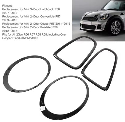 Mini R56 R57 R58 R59 Cooper One S JCW Gloss Black Light Surround Replacement 4pc