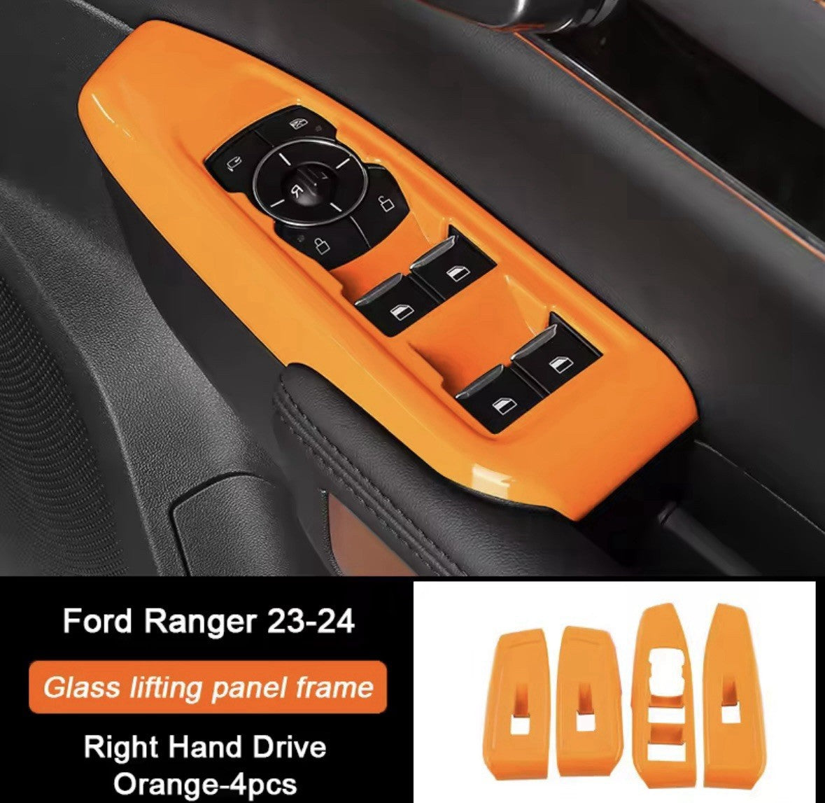 Orange Window Control Panels 4pcs For Ford Ranger Raptor Wildtrak T9 2023-2024