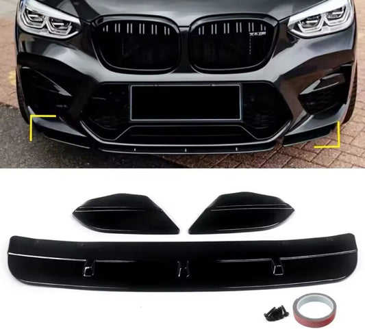 BMW X3M F97 X4M F98 2019-2022 Gloss Black Front Splitter Kit Bumper Lip 3pcs Set