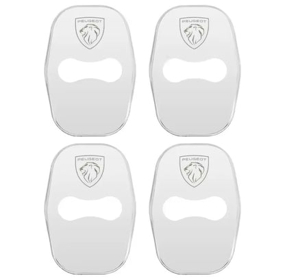 Peugeot Silver Stainless Steel Door Lock Catch Protector Covers Accessories 4pcs