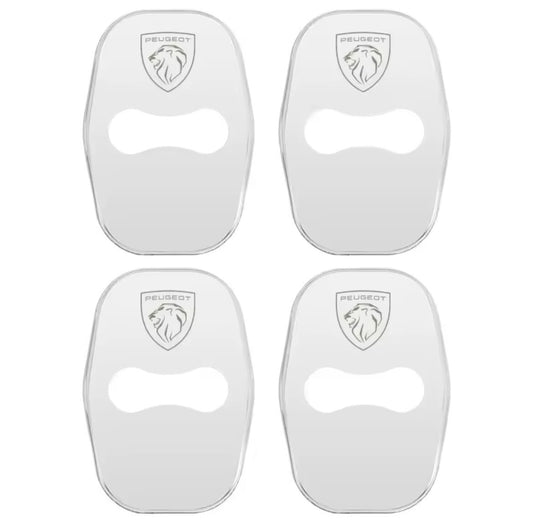 Peugeot Silver Stainless Steel Door Lock Catch Protector Covers Accessories 4pcs