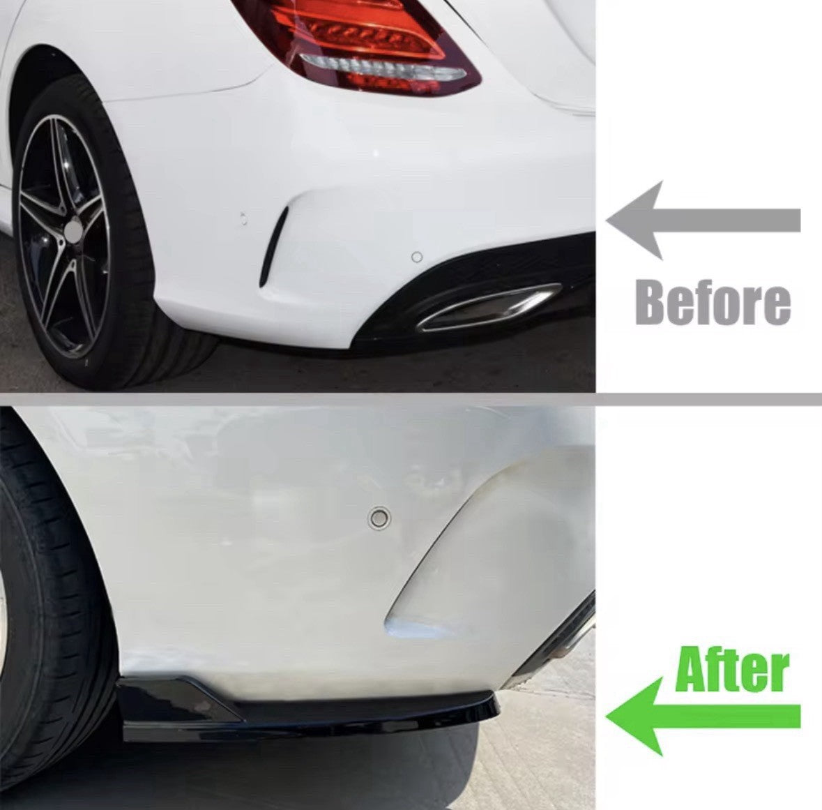 Gloss Black Rear Spats Bumper Side Splitters For Mercedes C Class W205 2015-2021