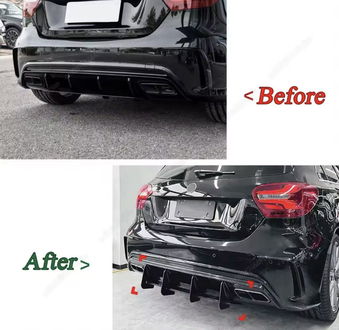 Mercedes A45 AMG 2013-2018 Rear Bumper Diffuser Blade Style Gloss Black