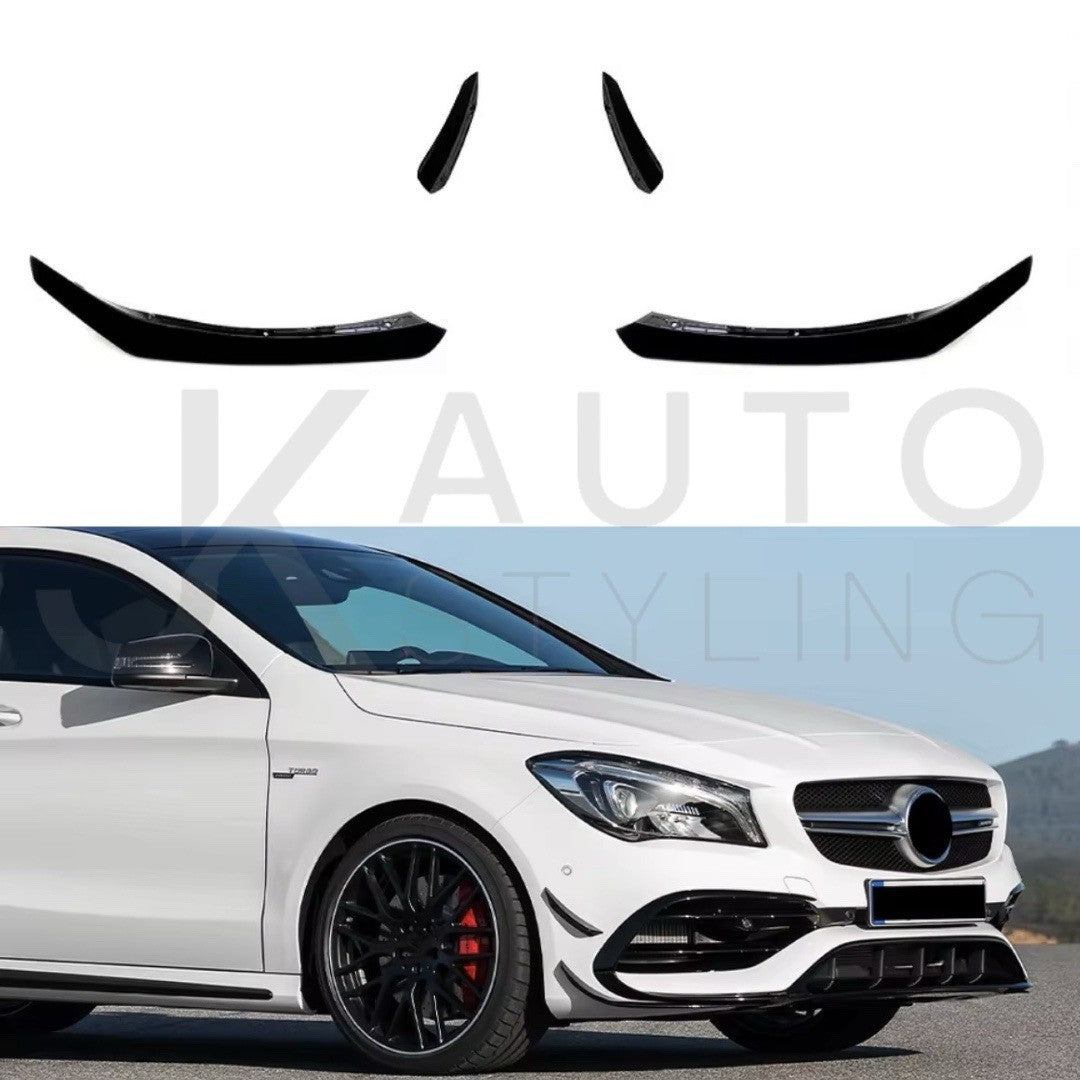 Gloss Black Front Bumper Canards For Mercedes CLA45 AMG C117 X117 2015-2018 4pcs