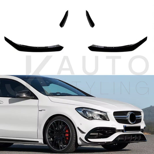 Gloss Black Front Bumper Canards For Mercedes CLA45 AMG C117 X117 2015-2018 4pcs