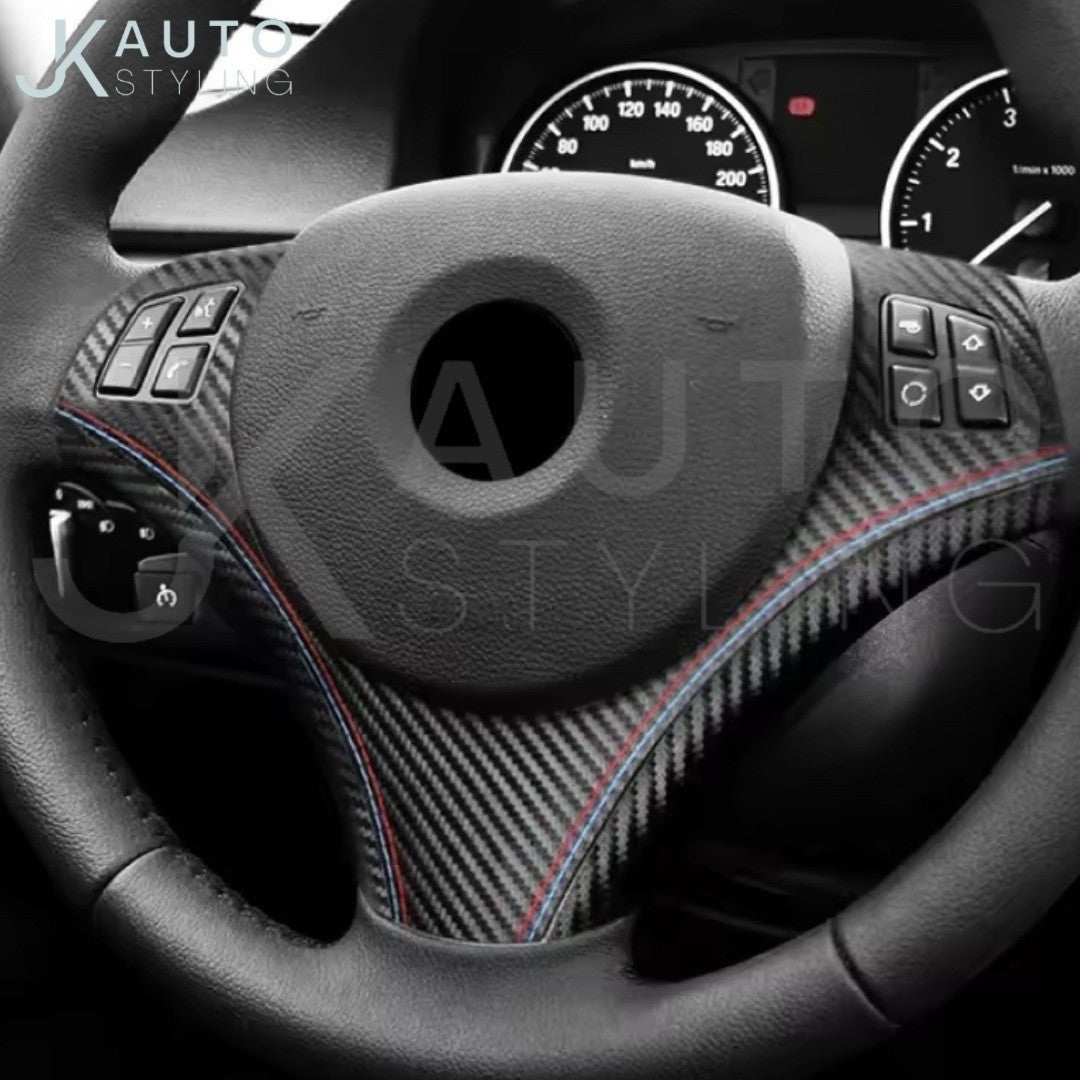 BMW 3 Series E90 E92 E93 M Sport Carbon Fibre Leather Steering Wheel Trim Cover