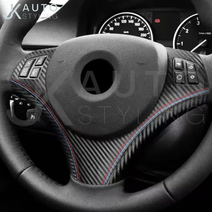 BMW 3 Series E90 E92 E93 M Sport Carbon Fibre Leather Steering Wheel Trim Cover