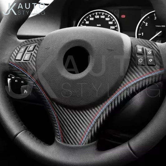 BMW 3 Series E90 E92 E93 M Sport Carbon Fibre Leather Steering Wheel Trim Cover