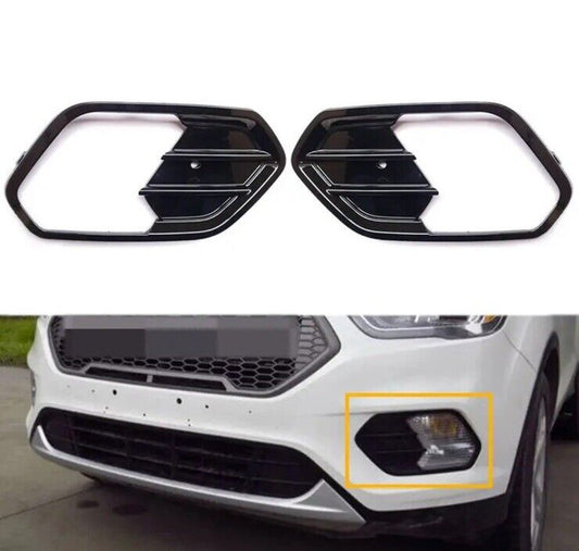 Ford Kuga 2017-2019 Gloss Black Front Fog Light Surrounds Frames Trims 2pcs