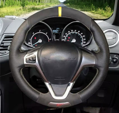 Ford Fiesta ST MK7.5 Genuine Leather + Suede Steering Wheel Cover Yellow Thread