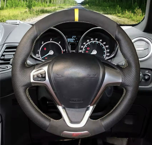 Ford Fiesta ST MK7.5 Genuine Leather + Suede Steering Wheel Cover Yellow Thread