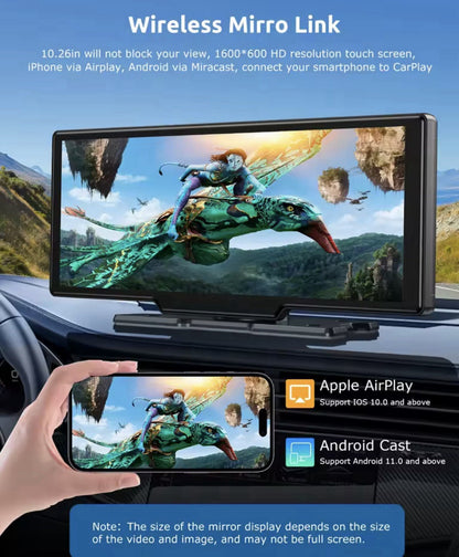 10.26"  Universal Carplay Android Auto Screen Display Dash Cam & Reverse Cam 64G