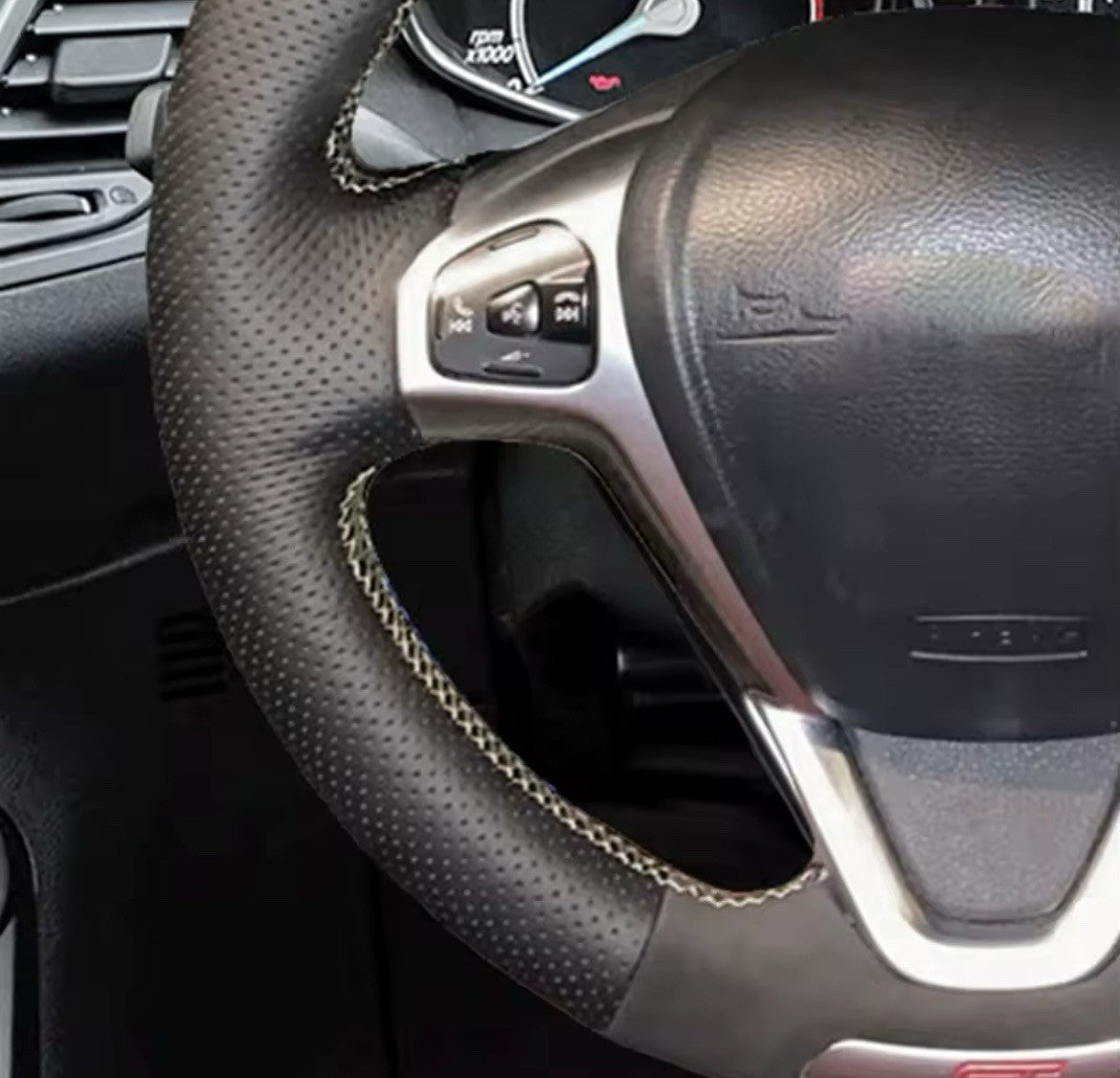 Ford Fiesta ST MK7.5 Genuine Leather + Suede Steering Wheel Cover Yellow Thread