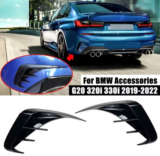 BMW 3 Series G20 G28 2019-2022 Gloss Black Rear Bumper Side Vent Canards Fins