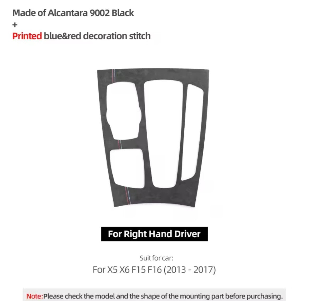 BMW X5 F15 X6 F16 2013-2017 Black Alcantara Gear Panel Surround Cover Automatic