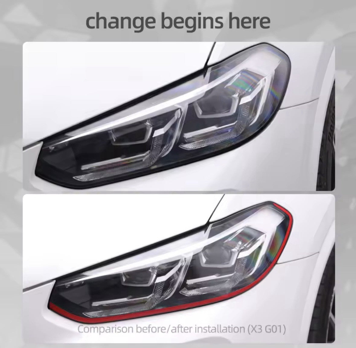 BMW X3 G01 G08 X4 G02 2017-2024 Red Headlight Eyebrow Liner Strips 2pcs