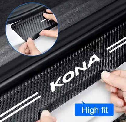 Hyundai KONA Carbon Fibre Effect Vinyl Adhesive Door Sill Overlay Strips 4pcs