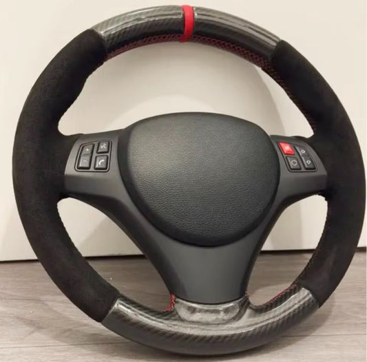 BMW E90 E91 E92 E93 E87 E81 E82 Suede + Carbon Steering Wheel Cover Self Stitch