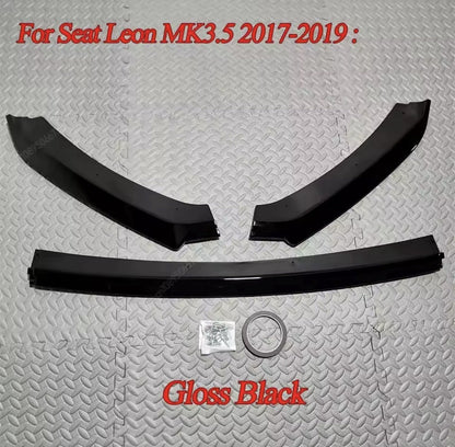 GLOSS BLACK FRONT SPLITTER LIP FOR SEAT LEON MK3.5 2017-2019 FACELIFT