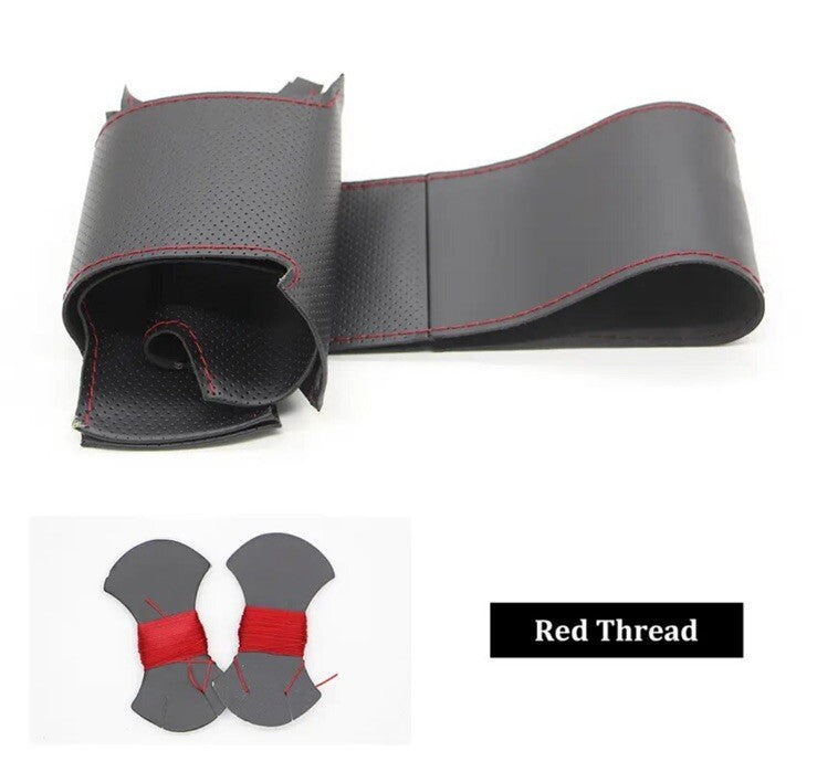 Seat Leon MK2 Ibiza 6L Leather Steering Wheel Cover Self Stitch Red Black