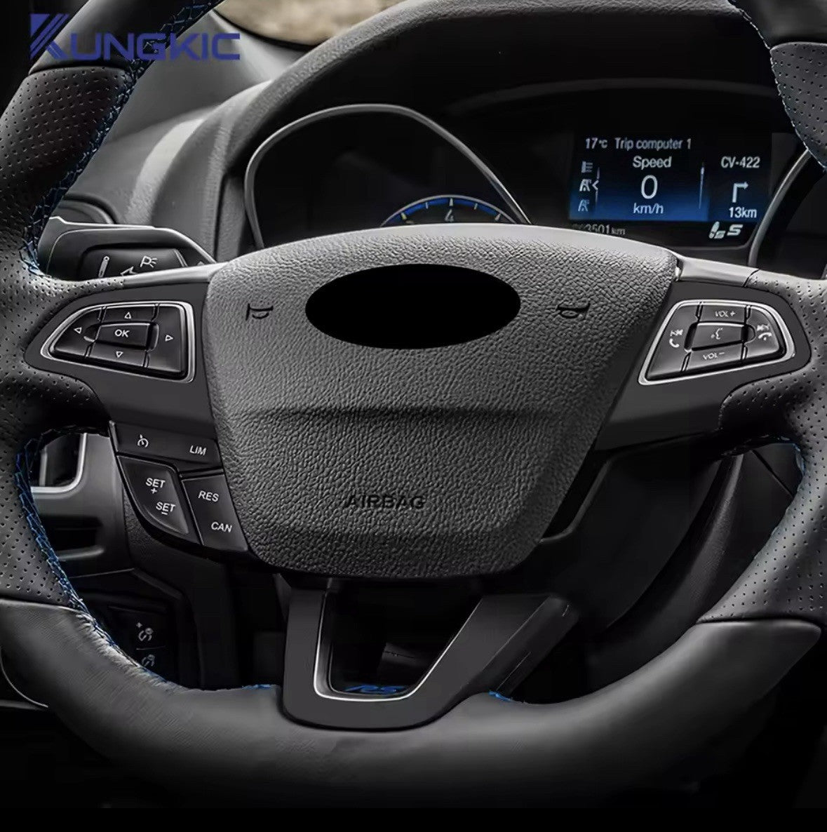 Ford Focus MK3.5 2015-2018 Black Suede Steering Wheel Trim Cover Overlay 3pcs